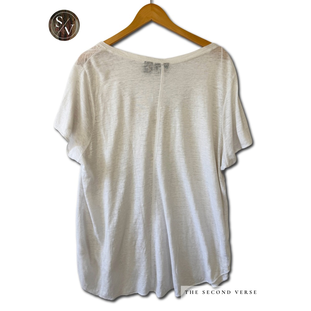 Tahari White Linen Short Sleeve V Neck Top Size 1X - Picture 2 of 6